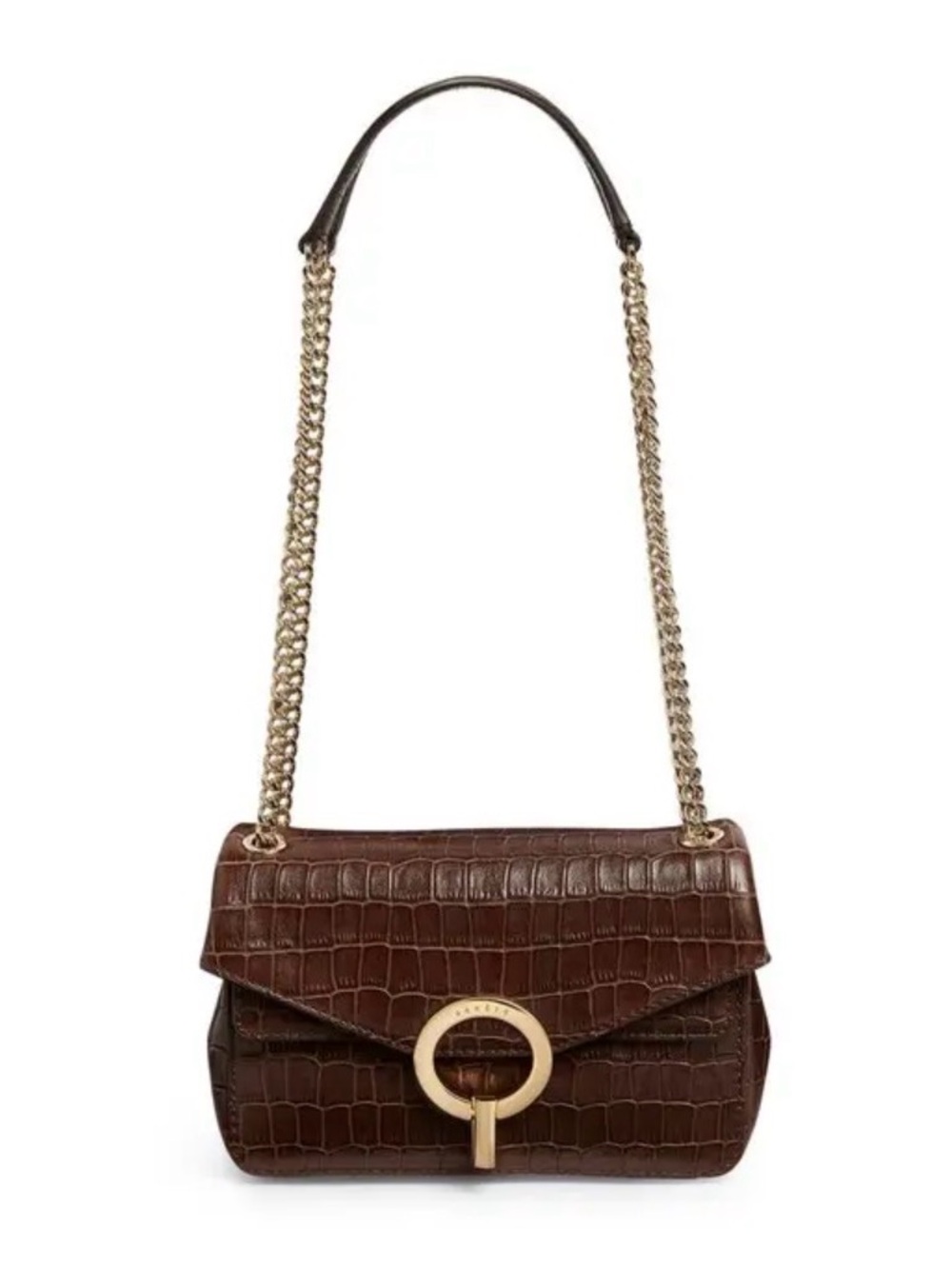 Brand New Sandro YZA Brown Croc-Embossed Leather Handbag